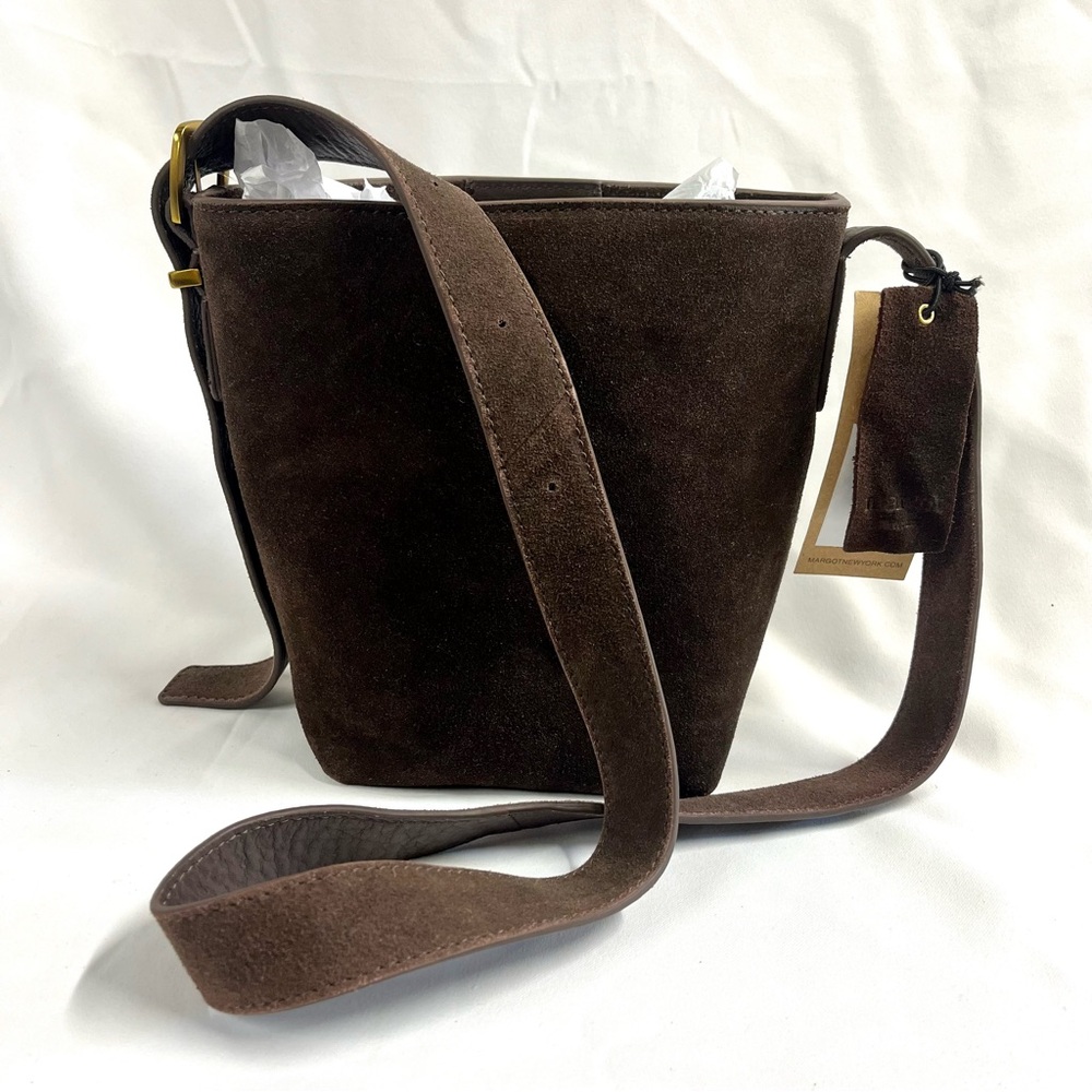 Margot New York Kaye Suede Slouchy Hobo Mini Bucket Bag Dark Chocolate Brown NWT